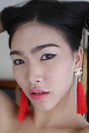21 year old busty Thai ladyboy with big cock gets a facial