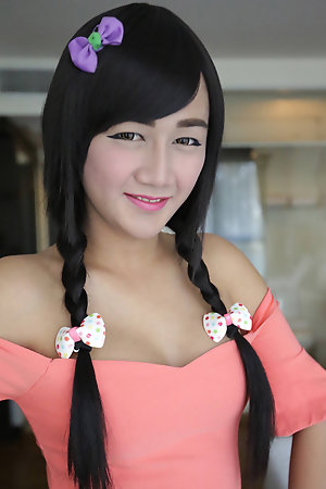 Cute 20yo Thai ladyboy sucks and cums with big white cock